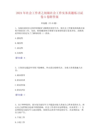 2024年社会工作者之初级社会工作实务真题练习试卷A卷附答案 