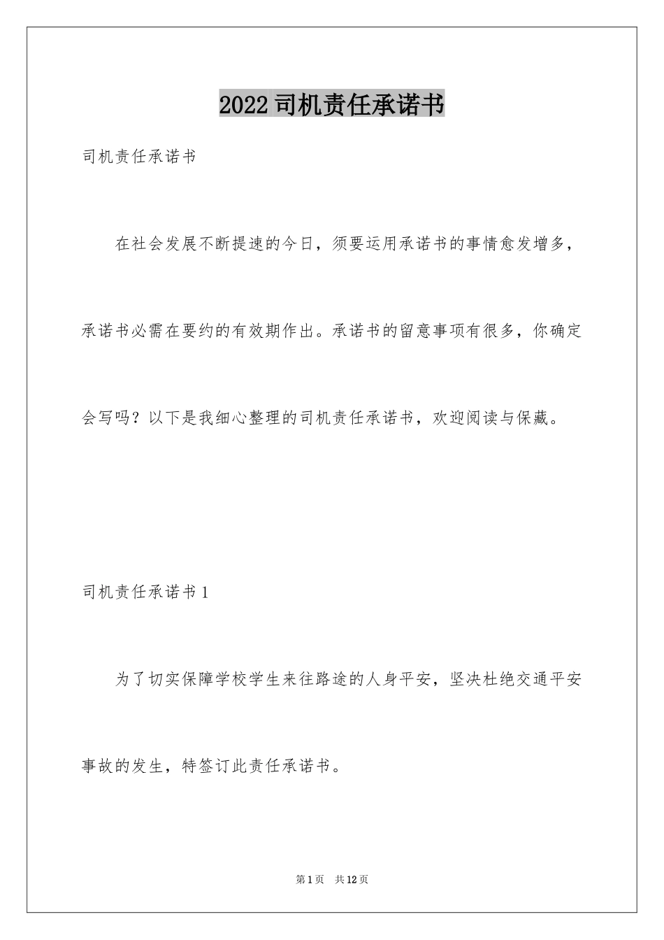 2024司机责任承诺书_第1页