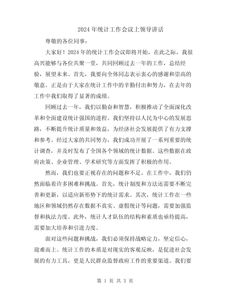 2024年统计工作会议上领导讲话_第1页