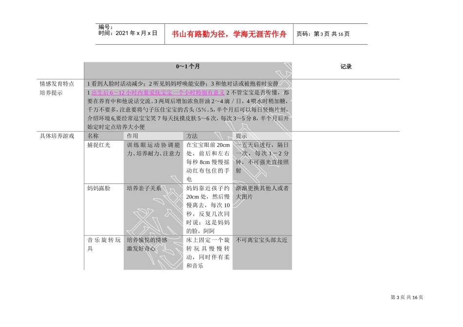 婴幼儿宝宝情商培育全面计划表_第3页