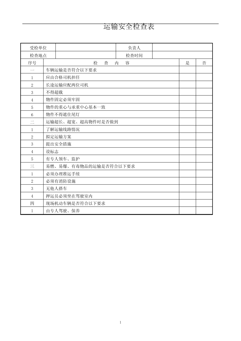 2024年运输安全检查表 _第1页