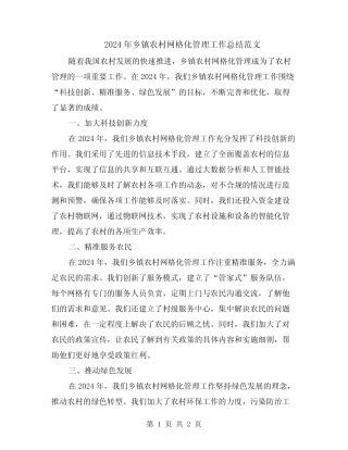 2024年乡镇农村网格化管理工作总结范文