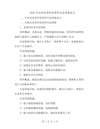 2024年应对各类突发事件应急预案范文 