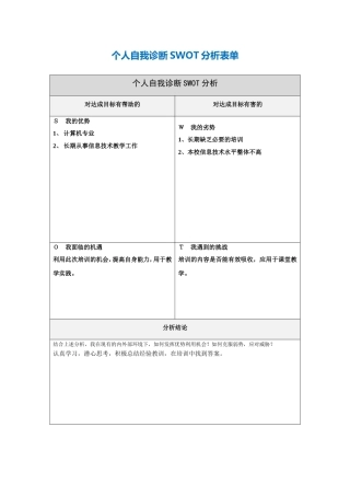 个人自我诊断SWOT分析表单