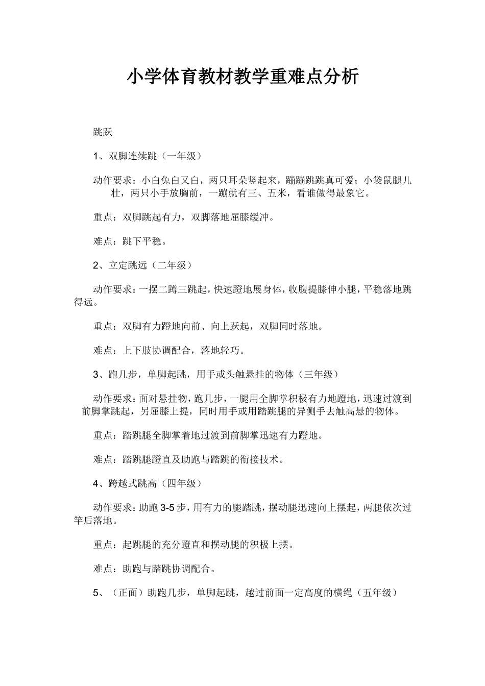 小学体育教材教学重难点分析_第1页