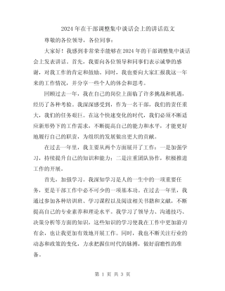 2024年在干部调整集中谈话会上的讲话范文