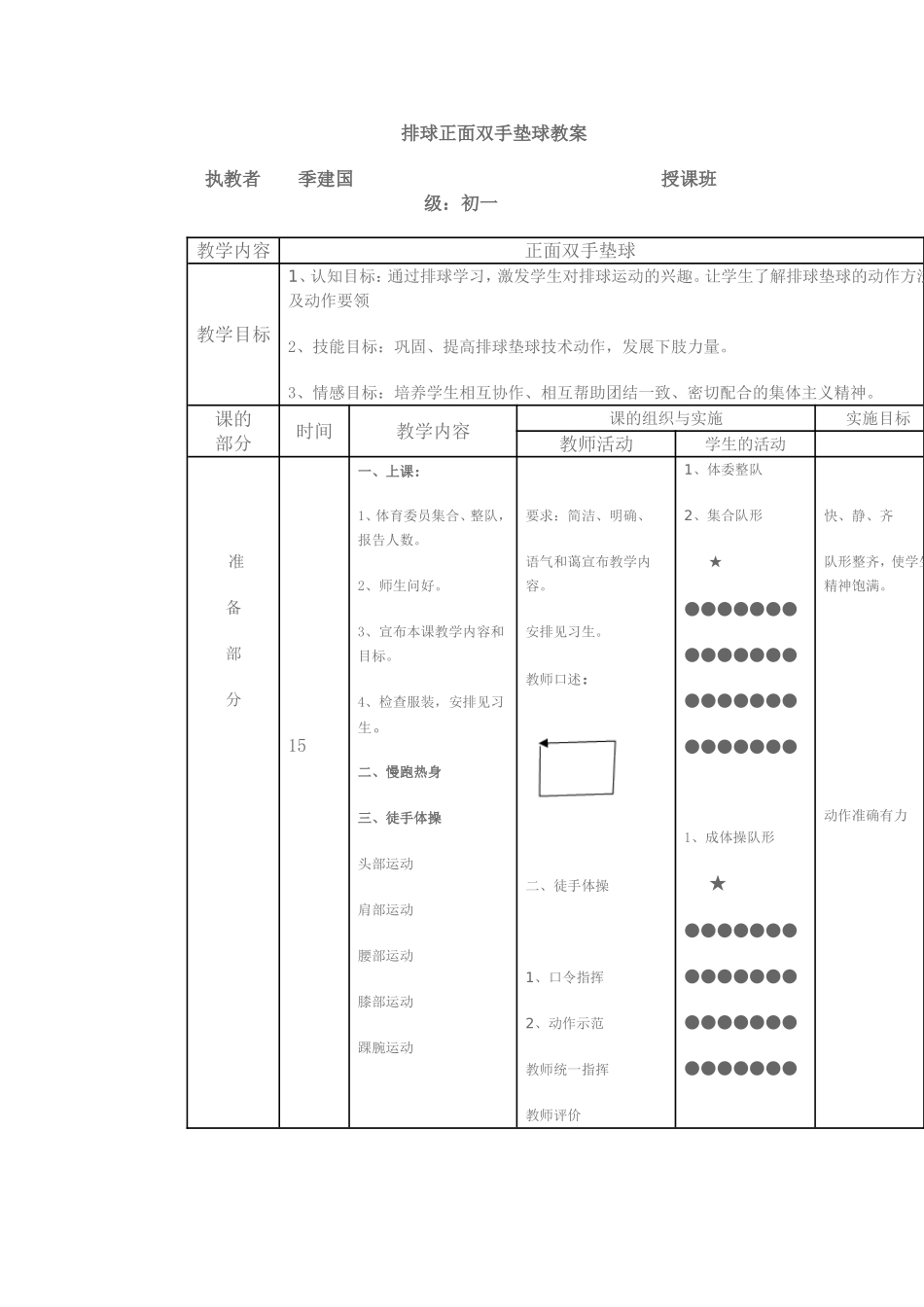 排球正面双手垫球教案_第1页