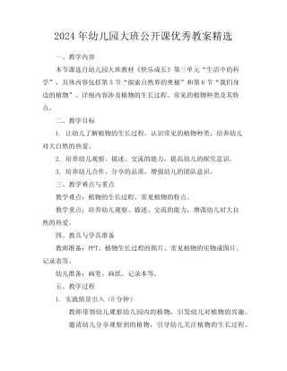 2024年幼儿园大班公开课优秀教案精选 