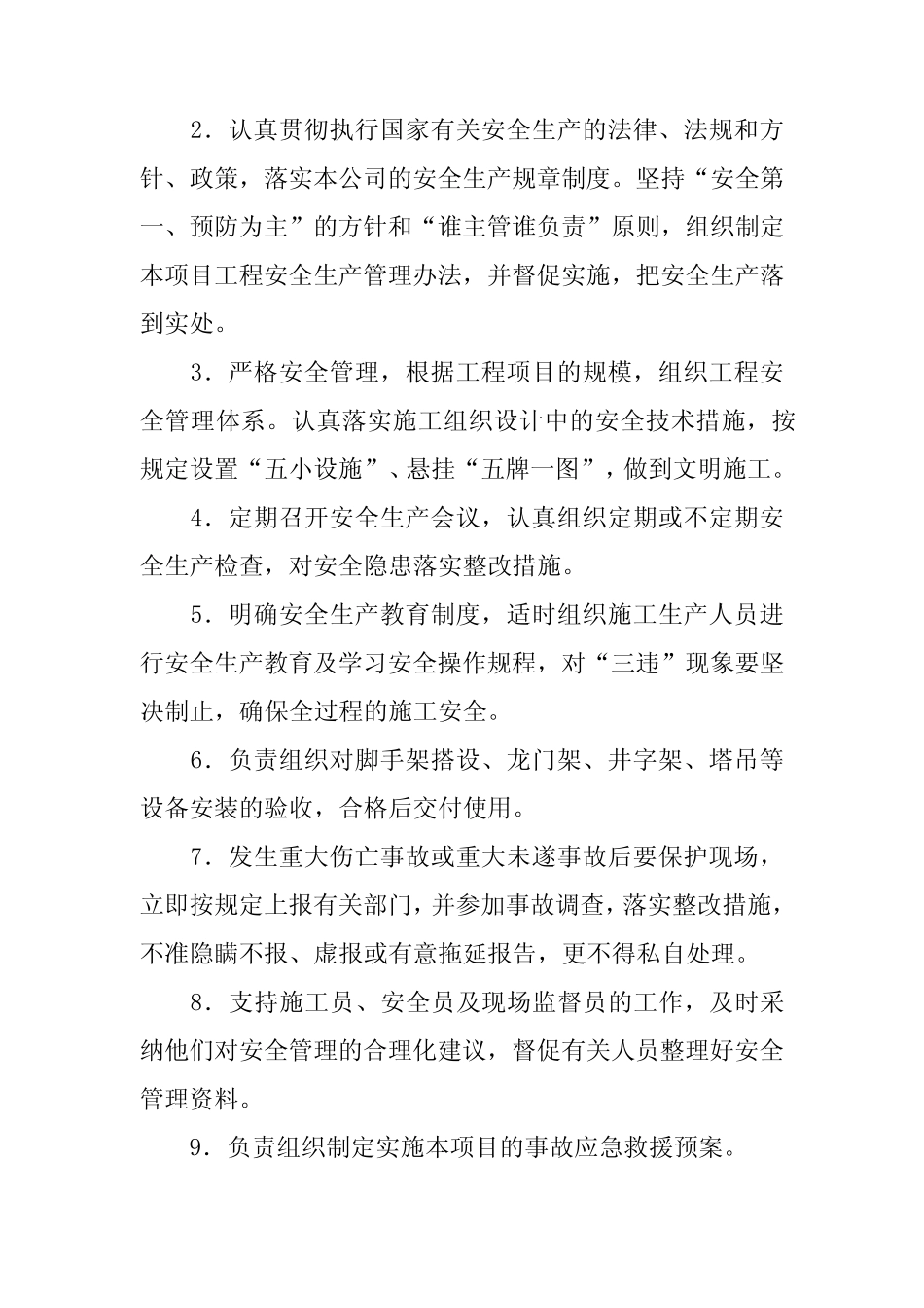 2024年项目安全生产管理人员岗位职责(精选5篇)_第2页