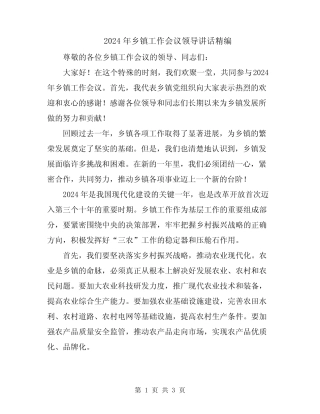 2024年乡镇工作会议领导讲话精编 