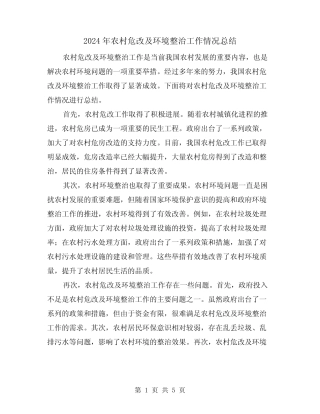 2024年农村危改及环境整治工作情况总结(二篇) 