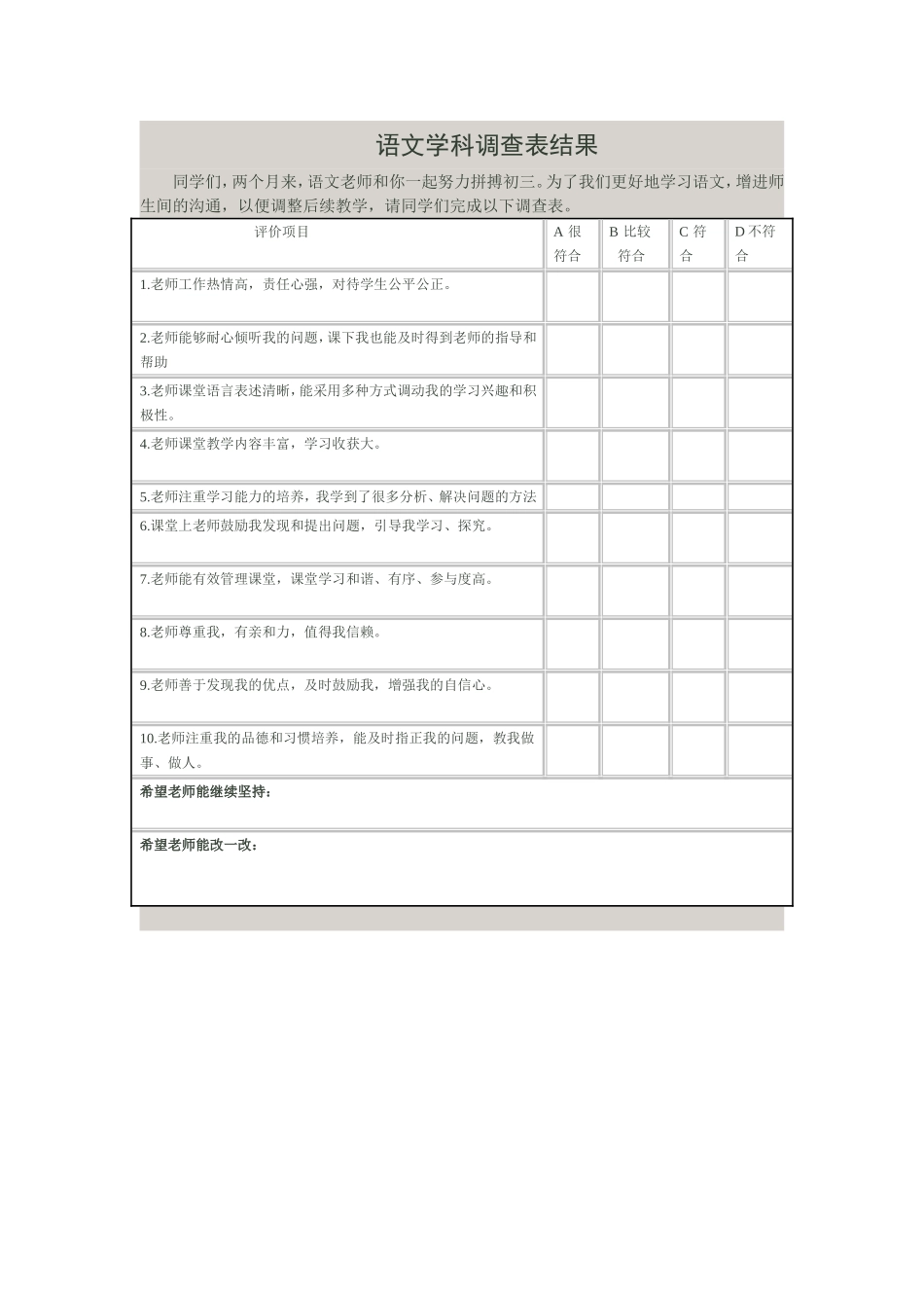 语文学科调查表_第1页