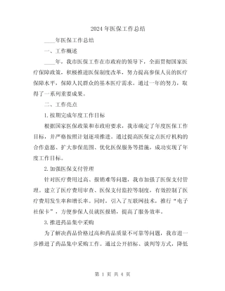 2024年医保工作总结