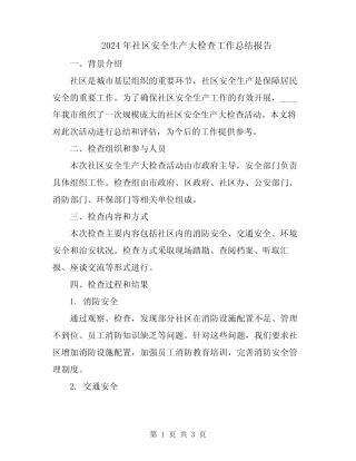 2024年社区安全生产大检查工作总结报告 