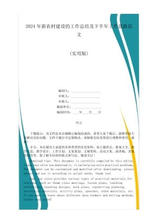 2024年新农村建设的工作总结及下半年工作思路范文