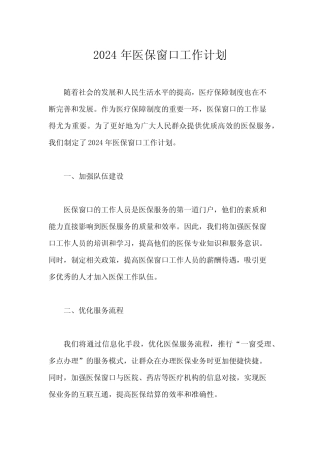 2024年医保窗口工作计划