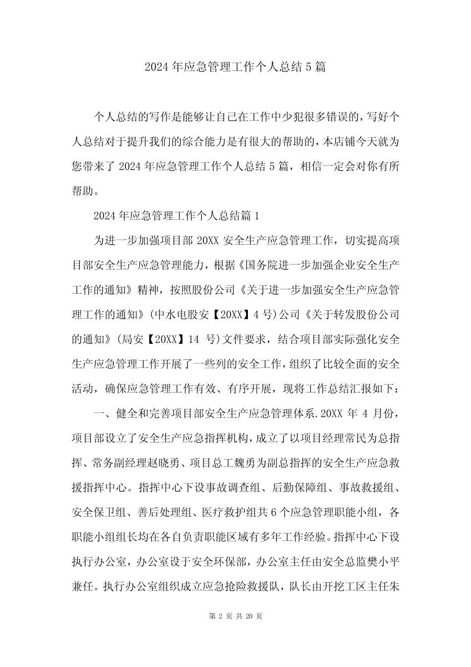 2024年应急管理工作个人总结5篇 _第2页