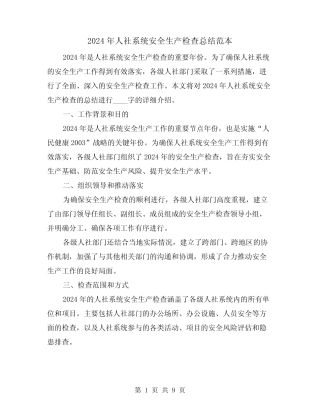 2024年人社系统安全生产检查总结范本(3篇)