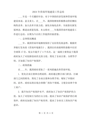 2024年营商环境建设工作总结