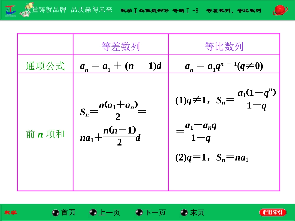 第一部分数学Ⅰ必做题部分专题Ⅰ-8等差数列、等比数列_第2页