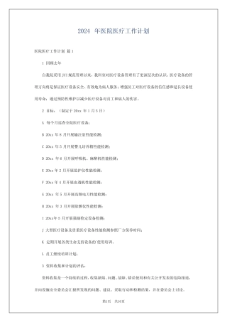 2024年医院医疗工作计划 