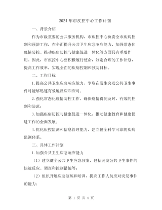 2024年市疾控中心工作计划