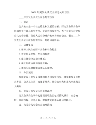 2024年突发公共安全应急处理预案 