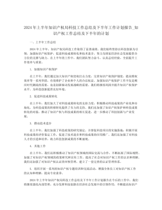 2024年上半年知识产权局科技工作总结及下半年工作计划报告_知识产权