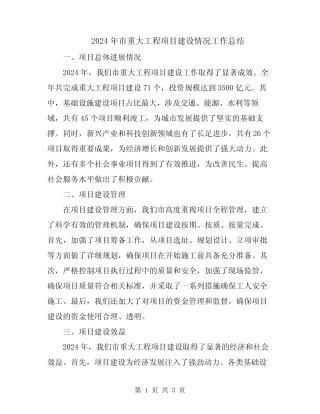 2024年市重大工程项目建设情况工作总结 
