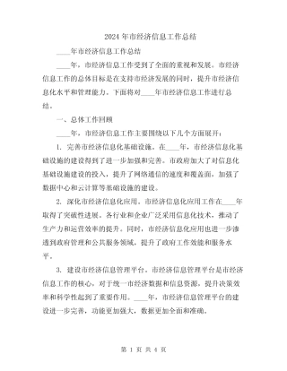 2024年市经济信息工作总结 