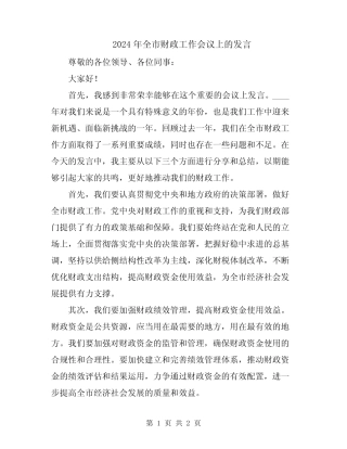 2024年全市财政工作会议上的发言 