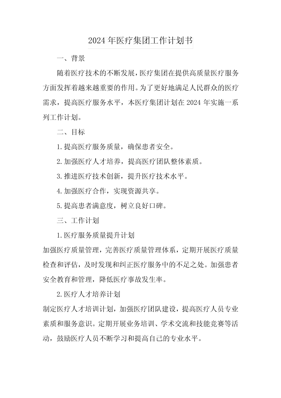 2024年医疗集团工作计划书_第1页