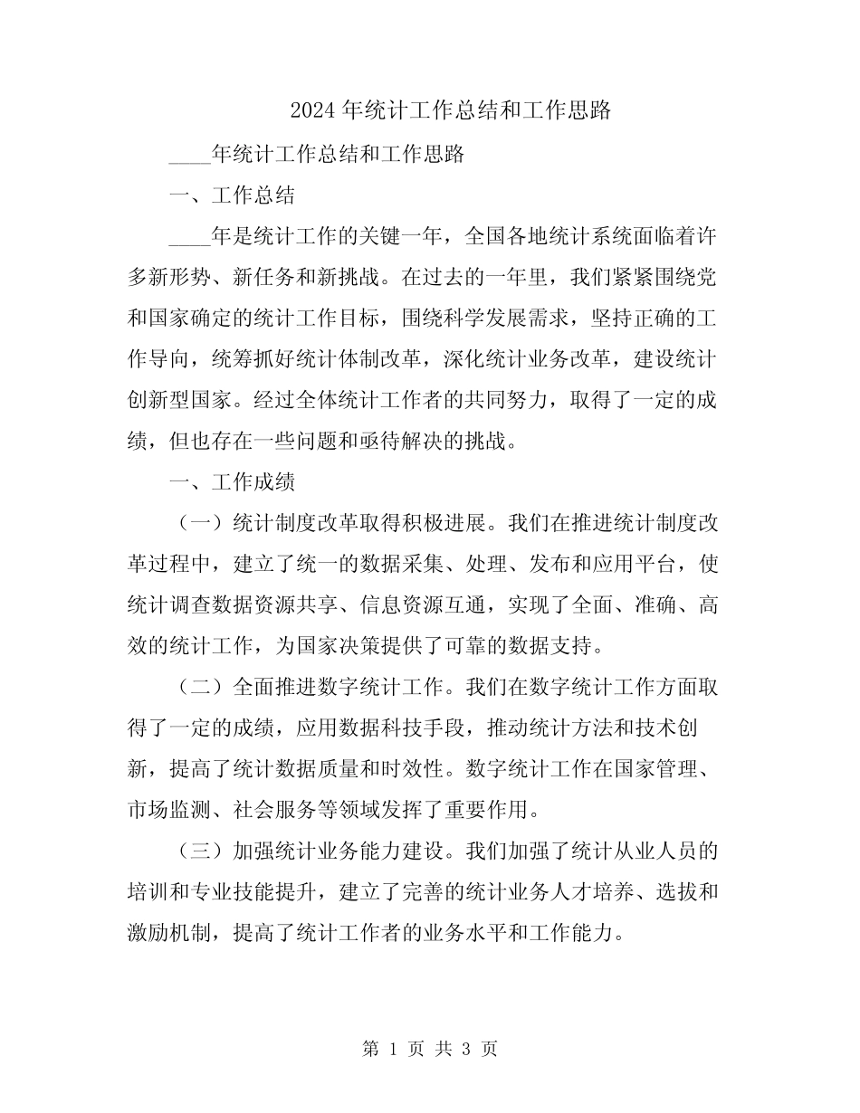 2024年统计工作总结和工作思路 _第1页