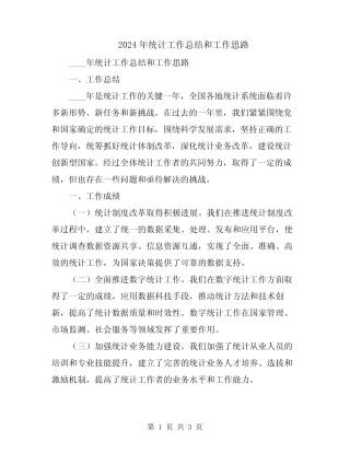 2024年统计工作总结和工作思路 