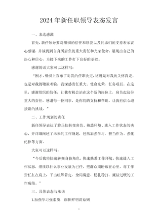 2024年新任职领导表态发言