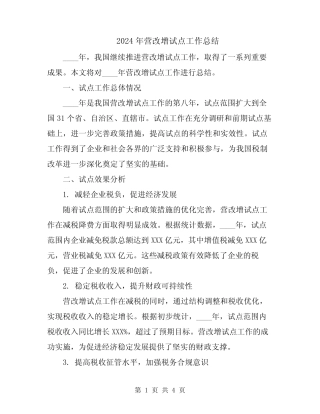 2024年营改增试点工作总结