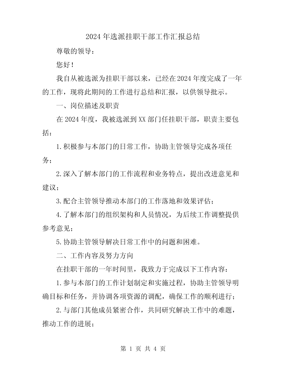 2024年选派挂职干部工作汇报总结_第1页