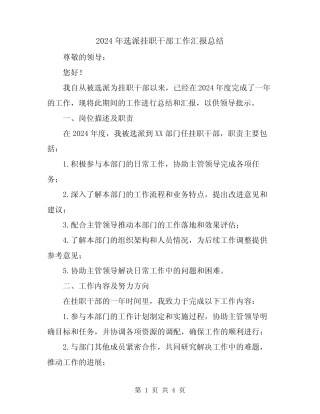 2024年选派挂职干部工作汇报总结