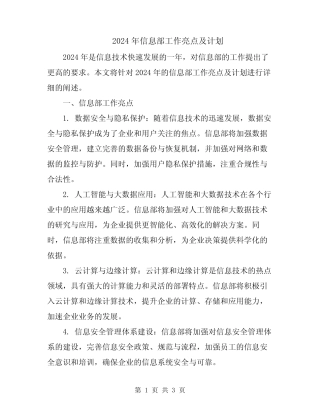 2024年信息部工作亮点及计划 