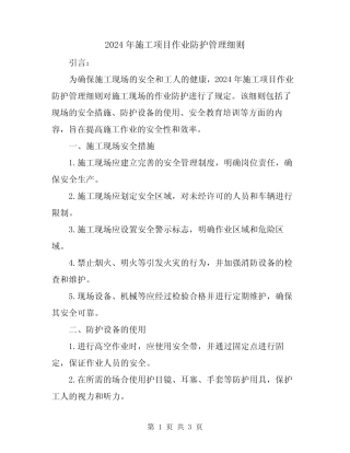 2024年施工项目作业防护管理细则 