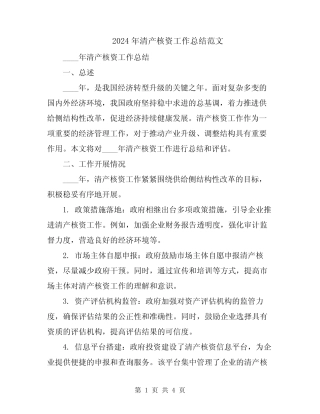 2024年清产核资工作总结范文