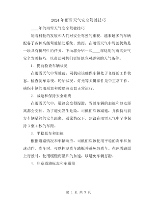 2024年雨雪天气安全驾驶技巧 