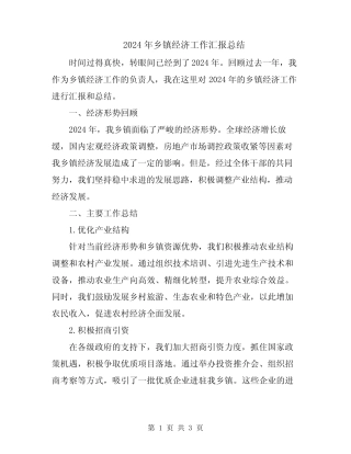2024年乡镇经济工作汇报总结 