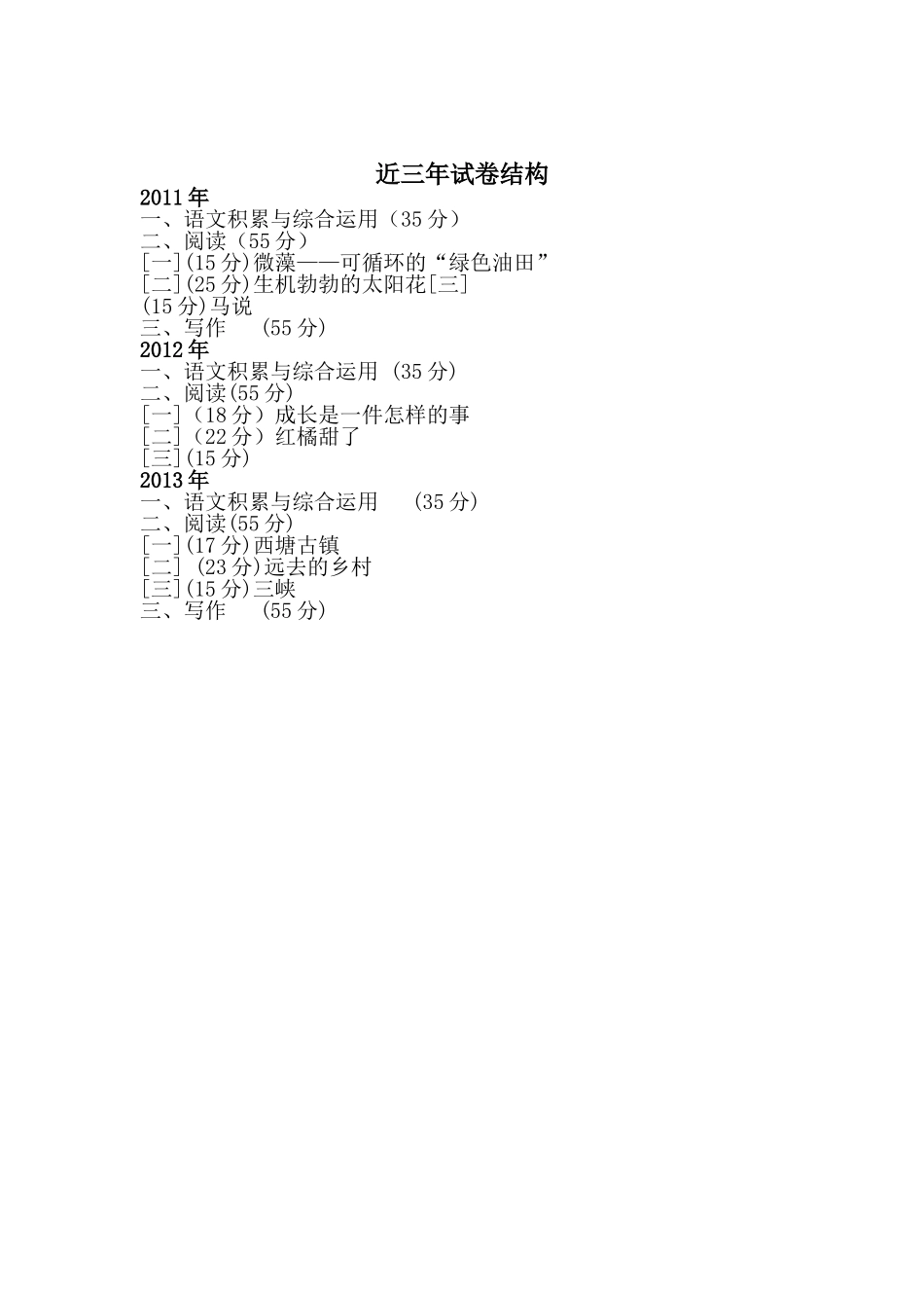 近三年试卷结构_第1页