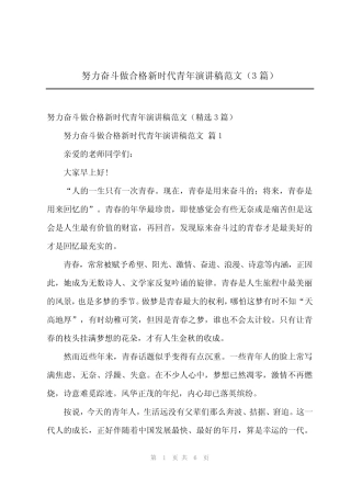2024年努力奋斗做合格新时代青年演讲稿范文(3篇) 