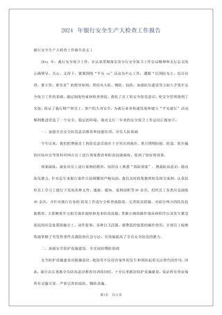 2024年银行安全生产大检查工作报告 