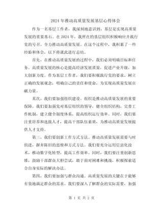 2024年推动高质量发展基层心得体会