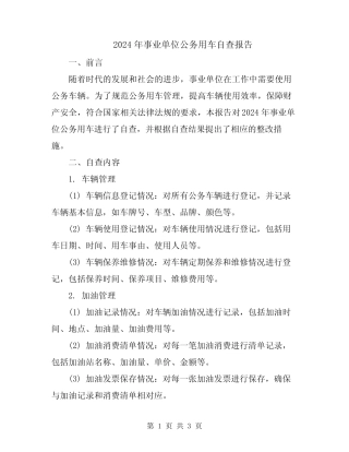 2024年事业单位公务用车自查报告 