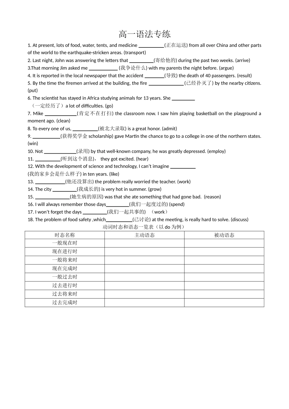 高一语法专练_第1页