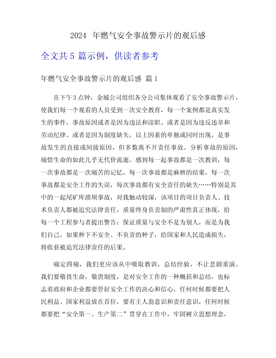 2024年燃气安全事故警示片的观后感 _第1页